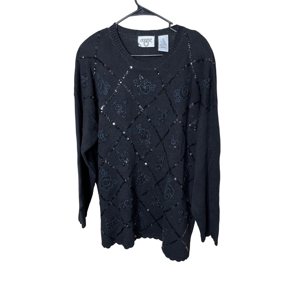 Cervelle Black Embellished Knit Sweater‎ Diamond Pattern Size 1X Womens